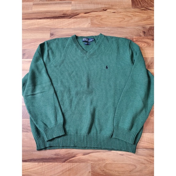 VTG Polo Ralph Lauren Men's V-Neck Sweater Green Size XL